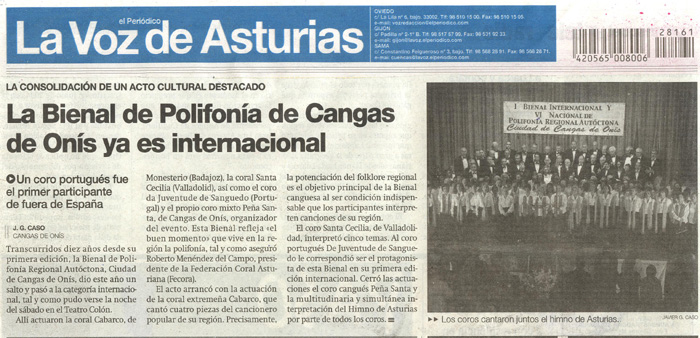 1ª Bienal Internacional de Polifonía Regional Autóctona “Ciudad de Cangas de Onís”